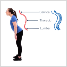 A woman leans forward beside a spine diagram, highlighting Medbridge's hybrid care innovations.