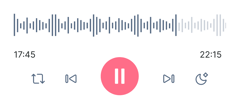 Audio player interface from medbridge, displaying a waveform, current and total time, and paused state with control icons.