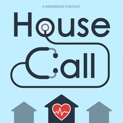 Podcast cover for 'House Call' showing a stethoscope and house icons, with one heart pulse design, from medbridge.