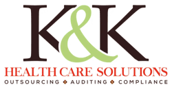 Logo reads "K&K Health Care Solutions" with "Outsourcing Auditing Compliance" below, for digital healthcare services expertise.