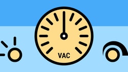 VAC gauge illustration with upward needle, flanked by symbols, on blue background for medbridge.