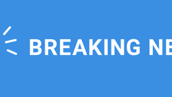Blue background featuring a white megaphone icon and "breaking news" in bold, white text.