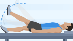 Person in blue tank top and shorts doing a single-leg raise on a bench.