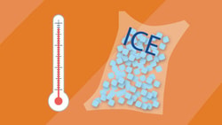 Thermometer and ice cubes on orange background labeled "ICE," reflecting medbridge branding.
