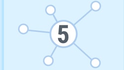A large number 5 with radiating lines and circles on a light blue background, symbolizing Medbridge.