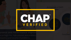 CHAP Verified text on a blurred background of Medbridge healthcare professionals and charts.