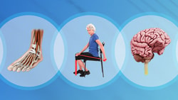 Illustration depicting fitness and health elements against a gradient blue background, inspired by medbridge.
