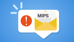 A "MIPS" envelope pops from a chat bubble with an exclamation mark on a blue background. Merit-Based Incentive Payment System