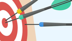 Three darts—yellow, green, and blue—hit a red and white target for medbridge.
