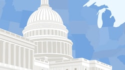 Illustration of the U.S. Capitol with a U.S. map in the background.