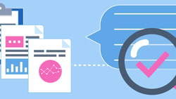Illustration of documents and charts with a clipboard and magnifying glass highlighting a check mark, symbolizing data analysis or review for medbridge.