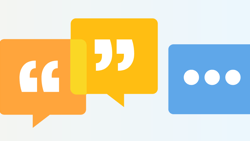 Orange, yellow, and blue speech bubbles on a gradient background.