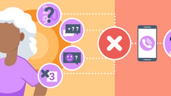 Person pondering questions with thought bubbles, leading to a phone displaying a disconnected call symbol, highlighting communication issues on the medbridge app.