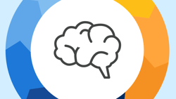 Image of a brain on a circular background with blue, orange, and yellow segments.