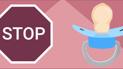 Stop sign and pacifier on pink geometric background with Medbridge branding.