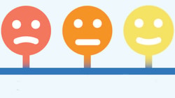 Five emoji faces in a line displaying emotions from sad (red) to happy (green).
