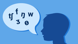 Silhouette with a speech bubble of phonetic symbols on blue for medbridge.