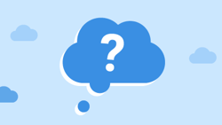 Thought bubble in blue with a white question mark, set against a light blue Medbridge-themed background.