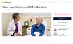 Medbridge highlights hybrid care as a healthcare professional and elderly woman discuss fall risk beyond scores.