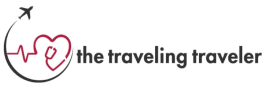 The logo for "the traveling traveler" blends an airplane, heart, and suitcase with medbridge's theme of travel and healthcare education.