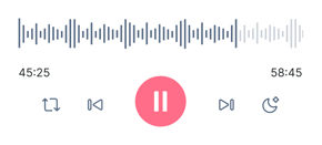 Medbridge audio player interface showing a sound wave, 45:25/58:45, and red pause button.