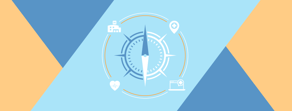 A compass symbol with medical icons on a geometric background embodies medbridge healthcare training.