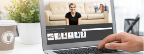 A person participates in a medbridge exercise class on a laptop, with an instructor video and exercise thumbnails visible.