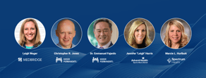 Circular portraits of five individuals feature names and logos from medBridge, Kaiser Permanente, AdventHealth, and Spectrum Health.