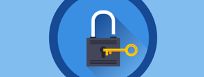 Illustration of a padlock with a key on a blue circle, symbolizing security in Medbridge healthcare education.