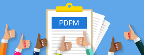 Illustration of a PDPM clipboard with diverse hands giving thumbs up, symbolizing digital healthcare innovation.