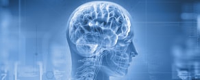 X-ray style illustration of a human head highlighting the brain against a blue background for medbridge healthcare education materials.
