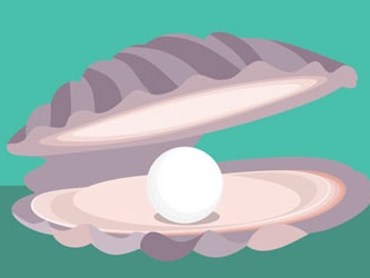 Oyster shell with a white pearl on a green background for medbridge.