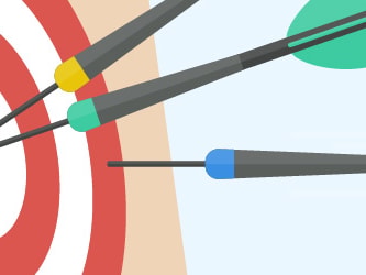 Three darts—yellow, green, and blue—hit a red and white target for medbridge.