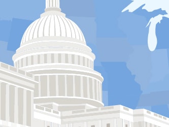 Illustration of the U.S. Capitol with a U.S. map in the background.