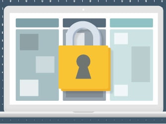Laptop with a yellow padlock on the screen, symbolizing secure content from medbridge.