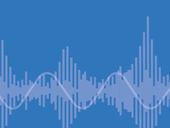Person speaking with sound waves on a blue Medbridge background.