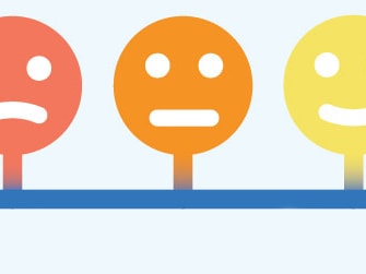 Five emoji faces in a line displaying emotions from sad (red) to happy (green).
