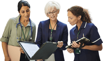 Healthcare professionals collaborate on digital solutions for patient care software at medbridge.