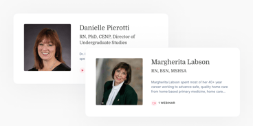 Profile cards of Danielle Pierotti and Margherita Labson with their roles and qualifications from medbridge.