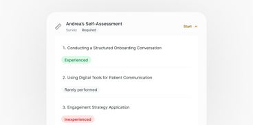 A Medbridge survey shows progress on three healthcare education tasks labeled experienced, rarely performed, or inexperienced.