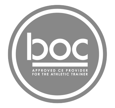 Gray circular logo with "boc" and "Approved CE Provider for the Athletic Trainer," highlighting medbridge's healthcare education focus.
