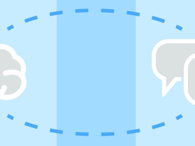 Brain illustration linked to speech bubbles on a blue striped background in medbridge style.