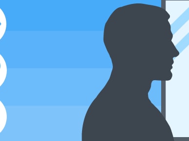 Silhouette of a person facing a mirror with sensory icons, set against a blue background on Medbridge.