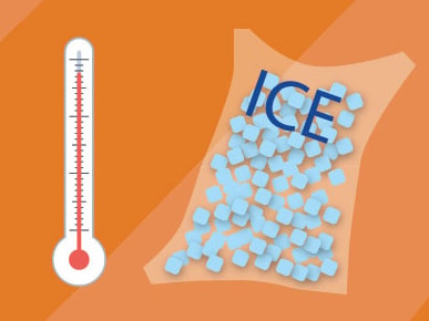 Thermometer and ice cubes on orange background labeled "ICE," reflecting medbridge branding.