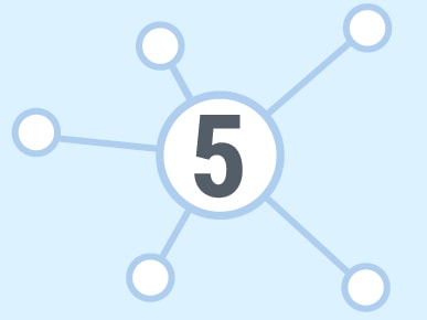 A large number 5 with radiating lines and circles on a light blue background, symbolizing Medbridge.