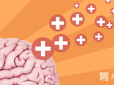 Brain illustration with white plus signs on an orange radial background, featuring the medbridge logo.