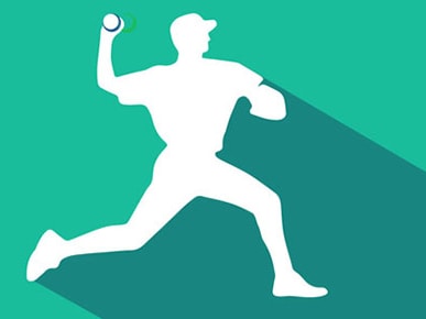 Silhouette of a baseball player pitching on a green background for medbridge.