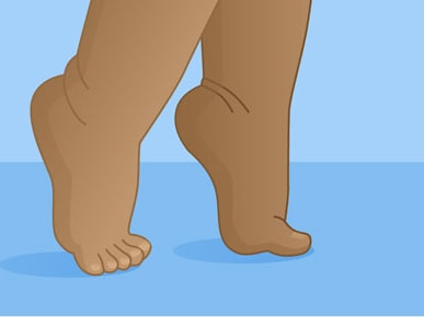 A cartoon of tiptoeing brown feet on a light blue floor.
