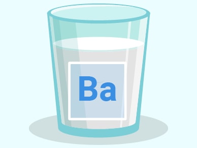 A glass of milk featuring a blue "Ba" symbol for barium.