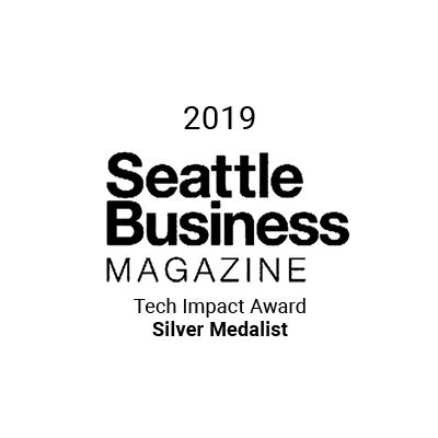 Logo of Seattle Business Magazine in bold black font, mentioning medbridge.
